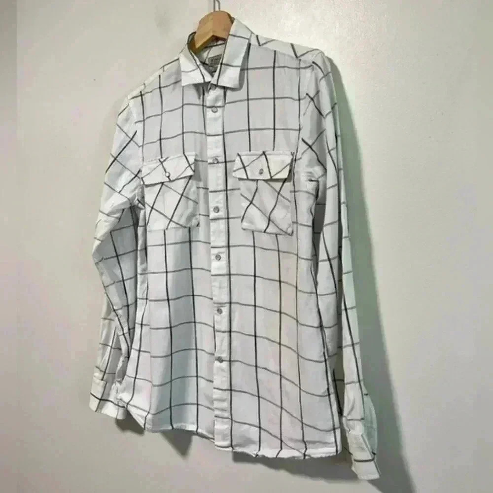 Zara Man Slim Fit White & Black Grid Plaid Button-Down Shirt Size M - Picture 2 of 8